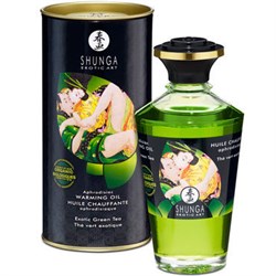 Согревающее масло для поцелуев Shunga Exotic Green Tea Экзотический зеленый чай 100 мл - фото 21954