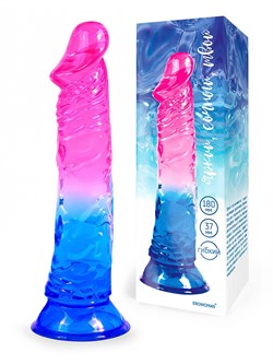 Фаллоимитатор гелевый на присоске EROWOMAN, розово-голубой, L 18 см, D 3,7 см - фото 25583